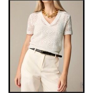 J.Crew Cashmere Pointelle Diamond Polo Sweater Cream CB885 Womens Small NWT